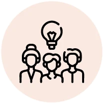 Ilustración minimalista de un grupo de personas teniendo ideas.